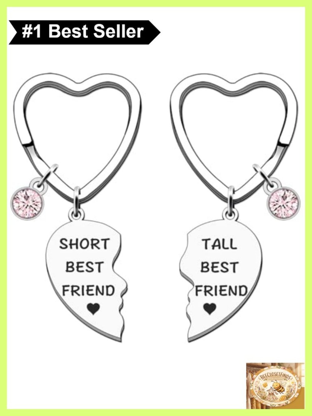 Best Friend Keychain Set 2pc Stainless Steel Heart Charm BFF Gift